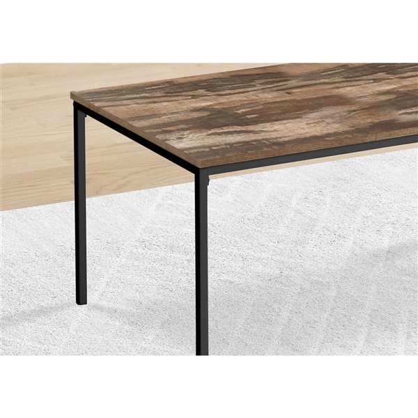 Monarch Specialties 3-Piece Brown Reclaimed Laminate Contemporary Coffee and End Table Set w/ Black Metal Frame