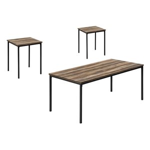 Monarch Specialties 3-Piece Brown Reclaimed Laminate Contemporary Coffee and End Table Set w/ Black Metal Frame