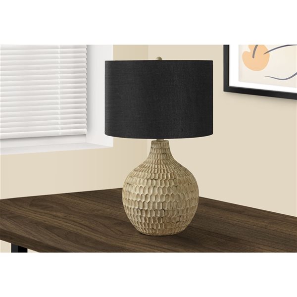 Monarch Specialties 25-in Black Fabric Shade and Brown Resin Contemporary Table Lamp