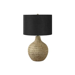 Monarch Specialties 25-in Black Fabric Shade and Brown Resin Contemporary Table Lamp