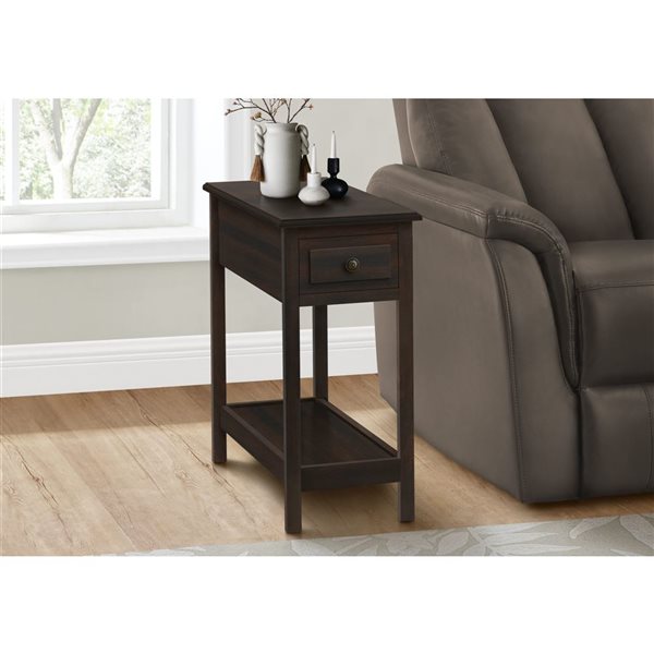 Monarch Specialties 2-Tier Brown Veneer Transitional End Table w/ Drawer