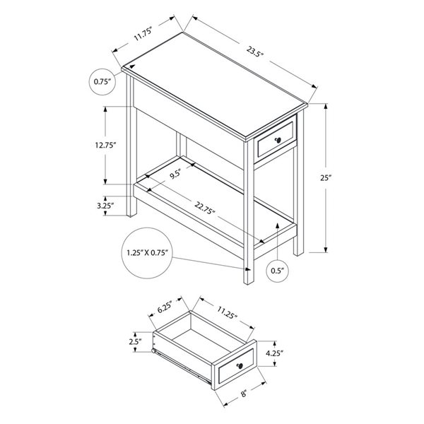 Monarch Specialties 2-Tier Brown Veneer Transitional End Table w/ Drawer