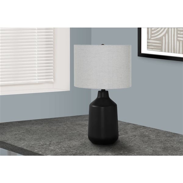 Monarch Specialties 24-in Gray Fabric Shade and Black Concrete Contemporary Table Lamp