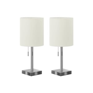 Monarch Specialties Set of 2 17-in Ivory Fabric Shade and Nickel Metal base Table Lamp w/ USB Port