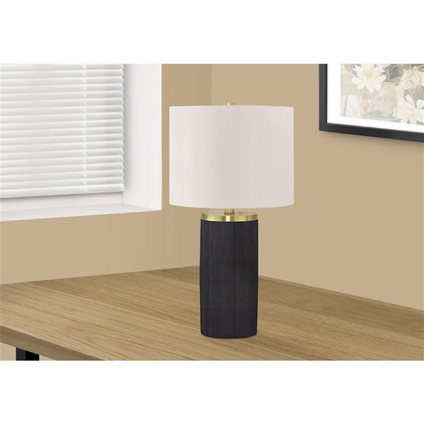 Monarch Specialties 24-in Cream Fabric Shade and Black Concrete Modern Table Lamp