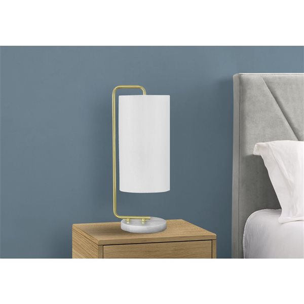 Monarch Specialties 20-in Ivory Fabric Shade and White Marble Contemporary Table Lamp