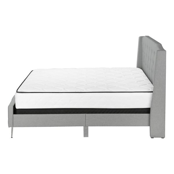 Monarch Specialties Gray Linen Look Upholstered Transitional Queen Size Bed w/ Button Tufting Headboard
