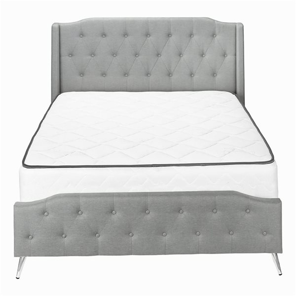 Monarch Specialties Gray Linen Look Upholstered Transitional Queen Size Bed w/ Button Tufting Headboard