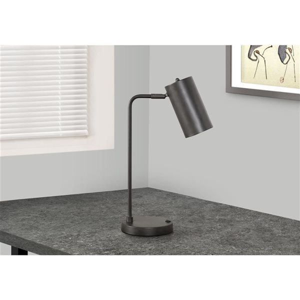 Lampe de table moderne avec port USB Monarch Specialties grise 18 po