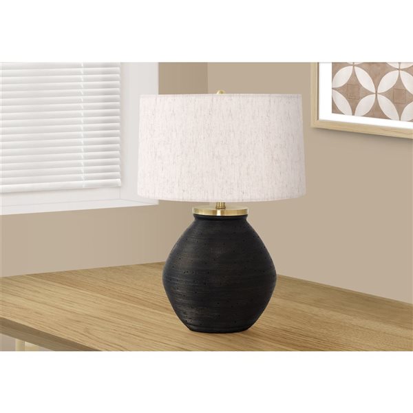 Monarch Specialties 25-in Ivory Fabric Shade and Black Concrete Contemporary Table Lamp