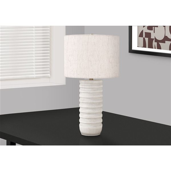 Lampe de table transitionnelle 24 po Monarch Specialties résine crème avec abat-jour en tissu ivoire