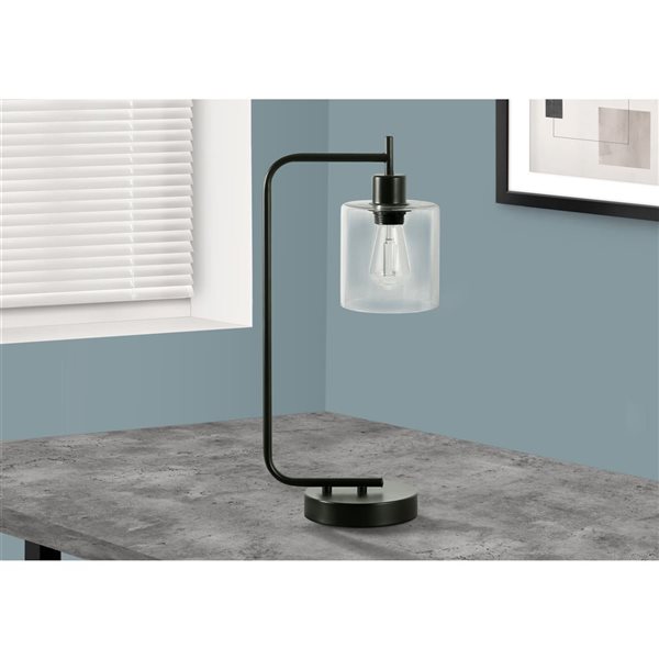 Monarch Specialties 20-in Glass Shade and Black Metal Base Table Lamp w/ USB Port