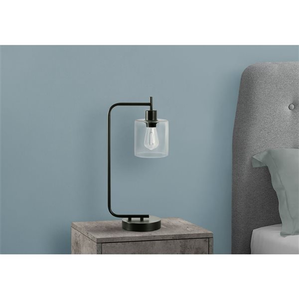 Monarch Specialties 20-in Glass Shade and Black Metal Base Table Lamp w/ USB Port