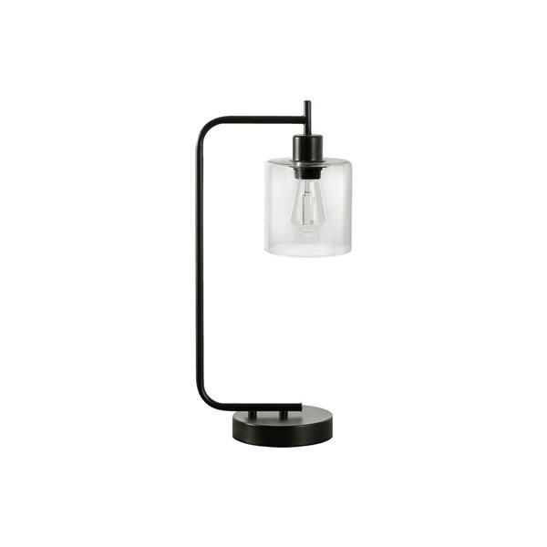 Lampe de table de 20 po avec port USB Monarch Specialties métal noir avec abat-jour en verre