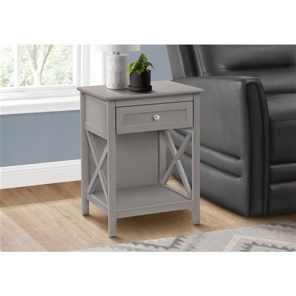 Monarch Specialties 2-Tier Antique Gray Veneer Transitional End Table w/ Drawer