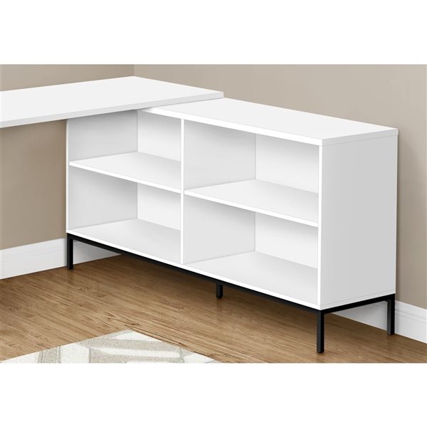 Bureau d'ordinateur 60 po en forme de L Monarch Specialties en stratifié blanc avec tiroirs et étagères de rangement