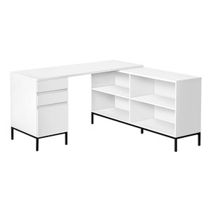 Bureau d'ordinateur 60 po en forme de L Monarch Specialties en stratifié blanc avec tiroirs et étagères de rangement