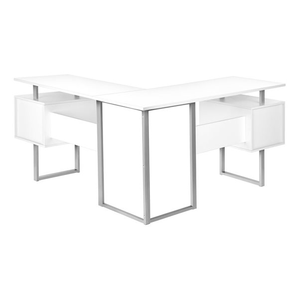 Monarch Specialties 58-in L Shape White Laminatete Computer Desk w/ Storage Cabinet