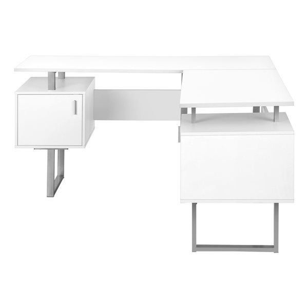 Monarch Specialties 58-in L Shape White Laminatete Computer Desk w/ Storage Cabinet