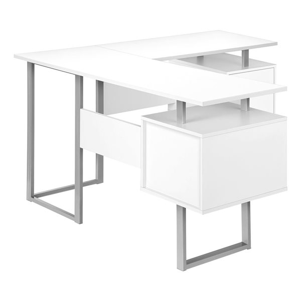 Monarch Specialties 58-in L Shape White Laminatete Computer Desk w/ Storage Cabinet