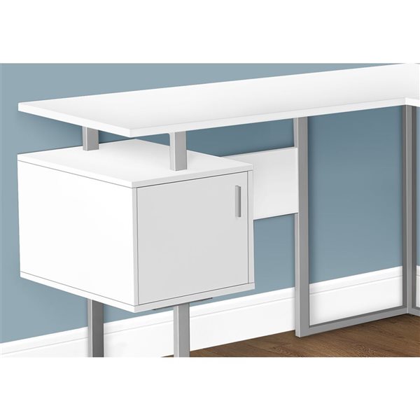 Monarch Specialties 58-in L Shape White Laminatete Computer Desk w/ Storage Cabinet