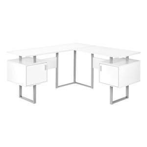 Monarch Specialties 58-in L Shape White Laminatete Computer Desk w/ Storage Cabinet