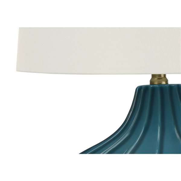 Monarch Specialties 24-in Table Lamp, Blue Ceramic, Ivory / Cream Shade, Transitional