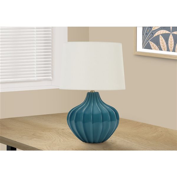 Monarch Specialties 24-in Table Lamp, Blue Ceramic, Ivory / Cream Shade, Transitional