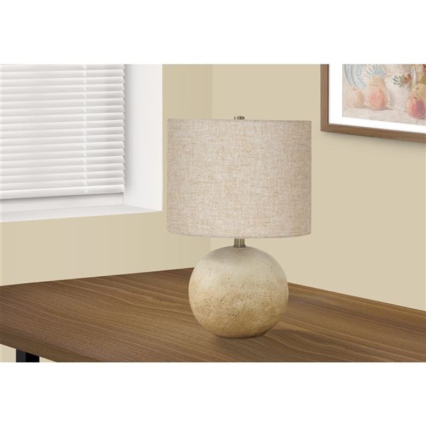 Monarch Specialties 20-in Beige Fabric Shade and Concrete Contemporary Table Lamp