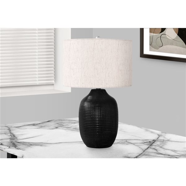 Monarch Specialties 26-in Ivory Fabric Shade and Black Ceramic Contemporary Table Lamp