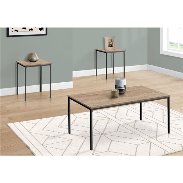 Monarch Specialties 3-Piece Dark Taupe Laminate Contemporary Coffee and End Table Set w/ Black Metal Frame