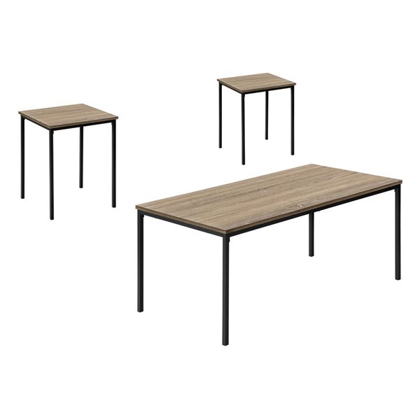 Monarch Specialties 3-Piece Dark Taupe Laminate Contemporary Coffee and End Table Set w/ Black Metal Frame