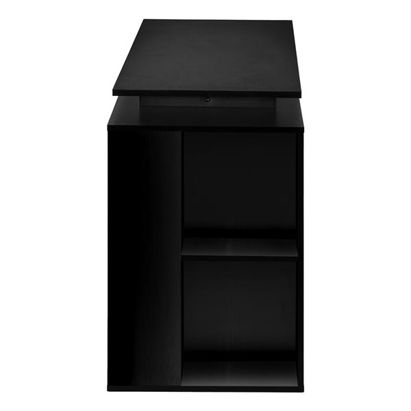 Bureau d'ordinateur contemporain 55 po Monarch Specialties en stratifié noir avec tablettes de rangement