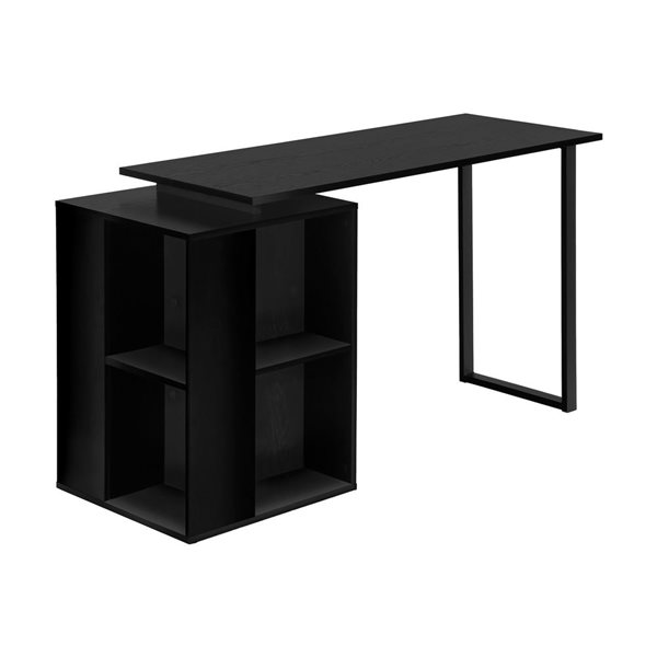 Bureau d'ordinateur contemporain 55 po Monarch Specialties en stratifié noir avec tablettes de rangement