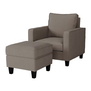 Ensemble de mobilier 2 pièces fauteuil et pouf Georgia de CorLiving en lin synthétique, taupe