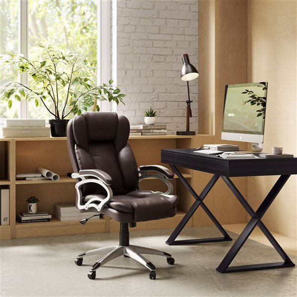 CorLiving Leon Espresso Brown Faux Leather Executive Office Chair