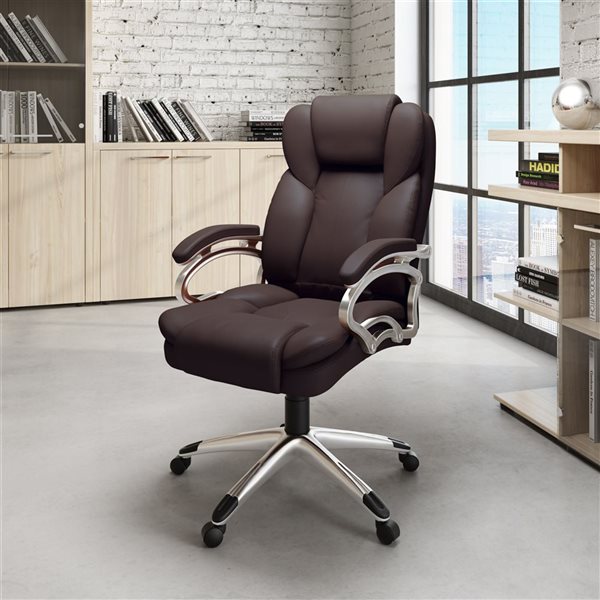 CorLiving Leon Espresso Brown Faux Leather Executive Office Chair