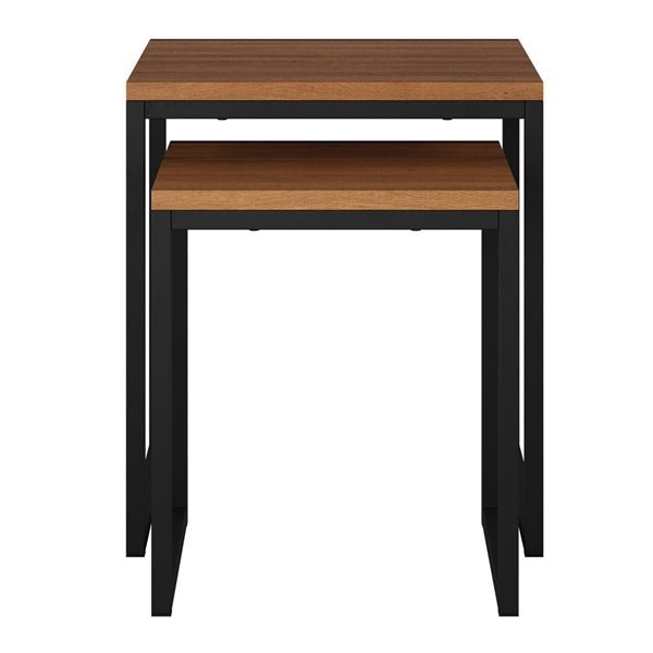 CorLiving Fort Worth 18-in Brown Faux Wood Grain Finish Square Nesting Side Tables w/ Black Metal Legs