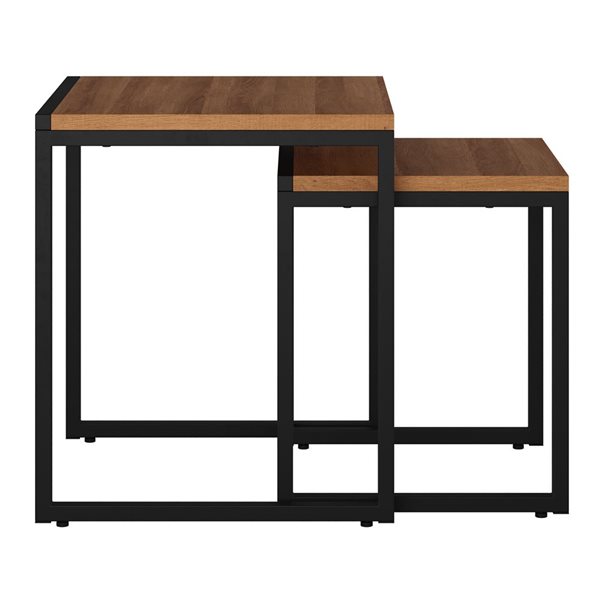 CorLiving Fort Worth 18-in Brown Faux Wood Grain Finish Square Nesting Side Tables w/ Black Metal Legs