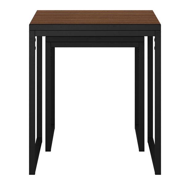 CorLiving Fort Worth 18-in Brown Faux Wood Grain Finish Square Nesting Side Tables w/ Black Metal Legs