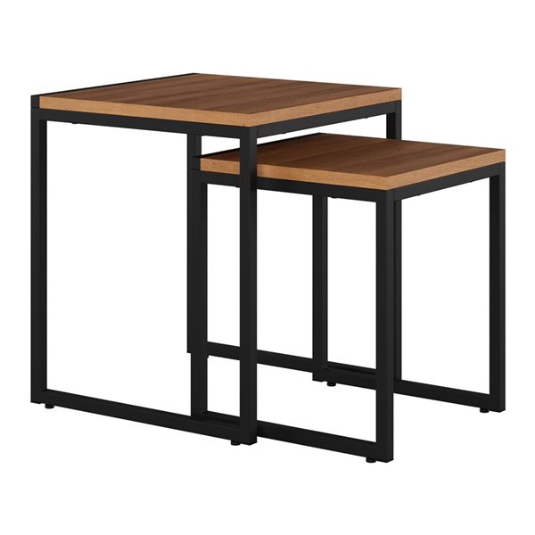 CorLiving Fort Worth 18-in Brown Faux Wood Grain Finish Square Nesting Side Tables w/ Black Metal Legs