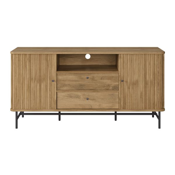 Buffet pour téléviseur en similibois brun clair cannelé Hikari de CorLiving, 59 x 17,75 po