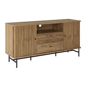 Buffet pour téléviseur en similibois brun clair cannelé Hikari de CorLiving, 59 x 17,75 po