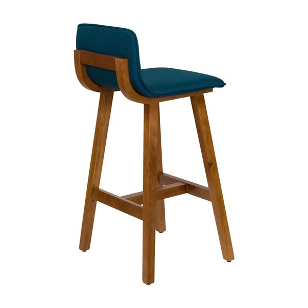 CorLiving Bennett 2-Piece 28-in Blue Upholstered Low Back Seat Barstool Set with Wood Legs