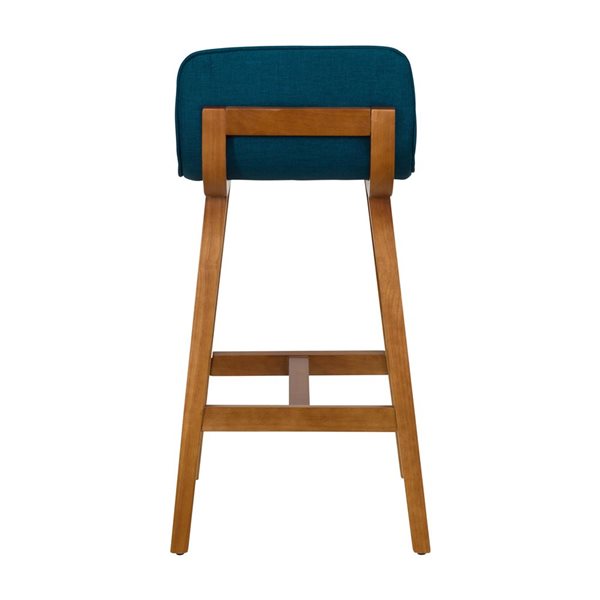 CorLiving Bennett 2-Piece 28-in Blue Upholstered Low Back Seat Barstool Set with Wood Legs