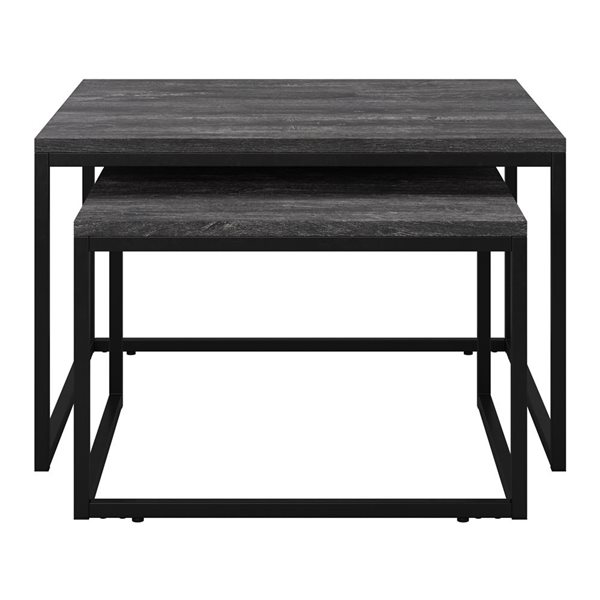 CorLiving Forth Worth Black Faux Wood Grain Finish Square Nesting Coffee Tables with Black Metal Base - Set of 2