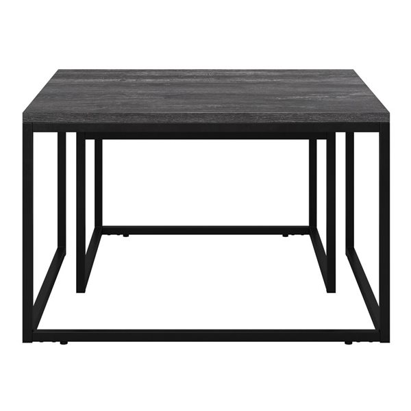 CorLiving Forth Worth Black Faux Wood Grain Finish Square Nesting Coffee Tables with Black Metal Base - Set of 2