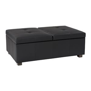 CorLiving Antonio 47-in x 29-in Black Faux Leather Double Storage Ottoman