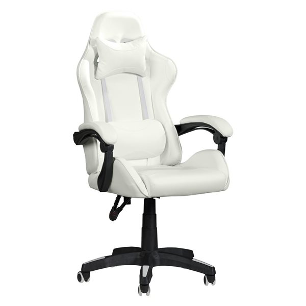 CorLiving Ravagers White PVC Fabric Adjustable Height Reclining Gaming Chair