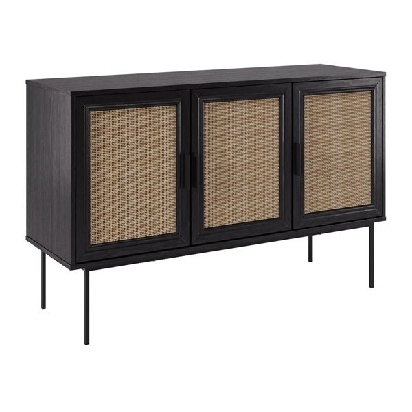 Buffet en similibois noir Emmett de CorLiving 47,25 x 15,5 po avec portes en treillis tressé